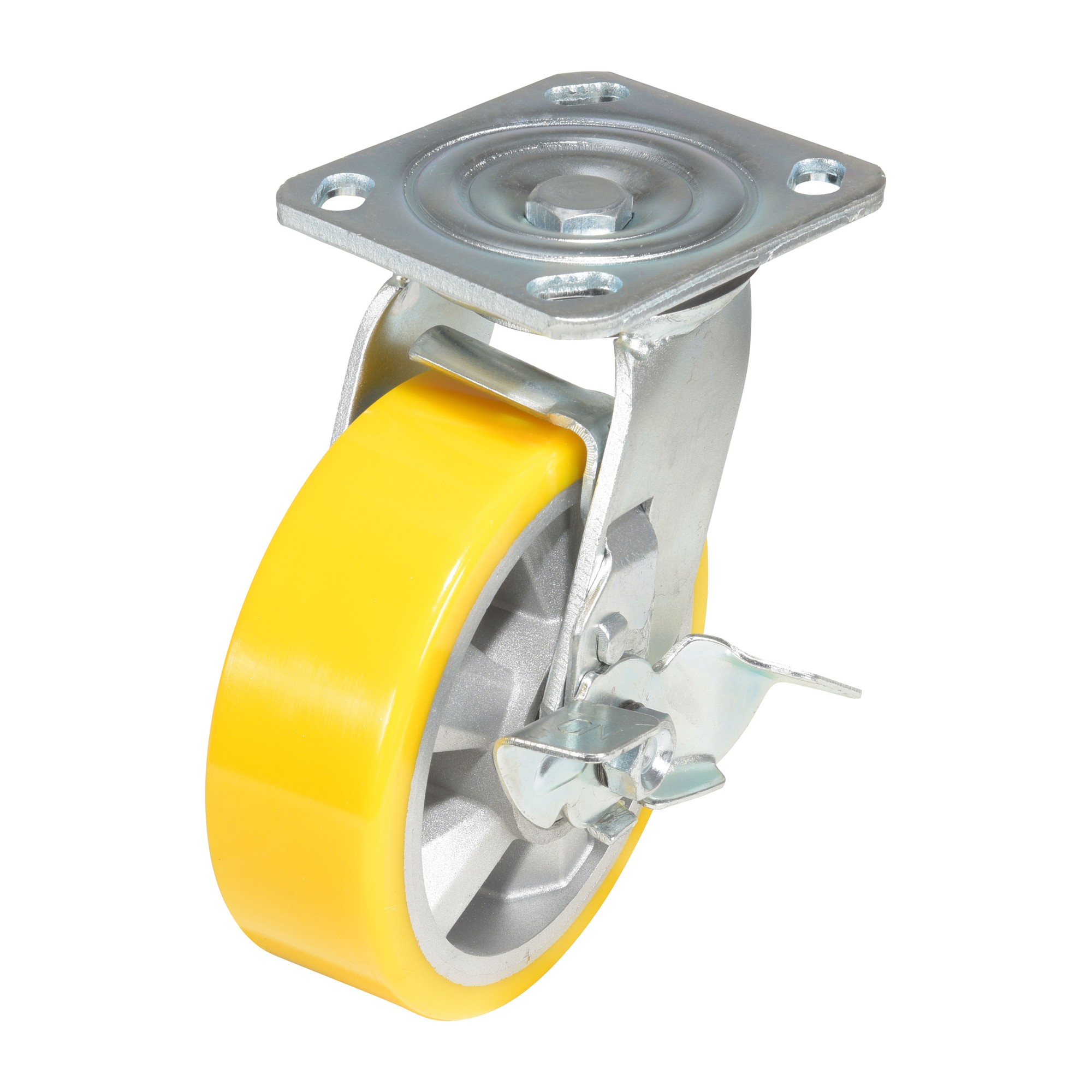 Vestil Polyurethane Swivel Caster with Brake - 6in. x 2in., Yellow, Model# CST-PY-6X2PUA-SWB